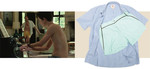 (왼쪽부터) 하늘색 줄무늬 시어서커 소재 반소매 셔츠 7만5천원 브룩스 브라더스 레드 플리스, 하늘색 스윔 쇼츠 가격미정 에르메스 제품.