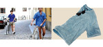 워싱된 파란색 티셔츠 6만9천원 리바이스 메이드 앤 크래프트, 웨이페러 선글라스 39만5천원 발렌시아가 제품.