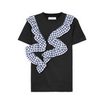 베이식한 블랙에 경쾌한 체크 러플로 개성을 더한 티셔츠 가격미정 파세타즘 by 네타포르테.