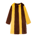 브라운&옐로 컬러 배색이 멋스러운 라운드 넥 코트 49만9천원 랭앤루. 