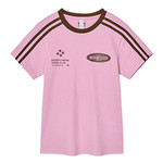 사랑스러운 핑크 컬러의 배색 포인트 하프 슬리브 티셔츠. 6만2천원 기준.