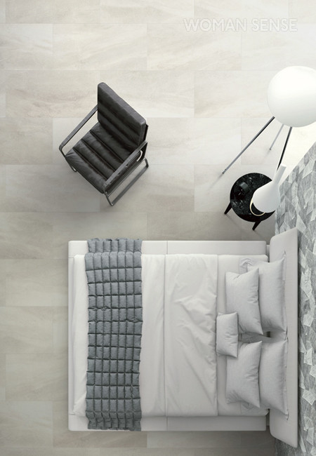 차분한 무드의
에디톤 플로어 라임
베이지로 디자인한
침실. 