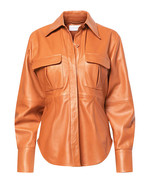 오렌지 컬러 투포켓 셔링 레더 셔츠 1백23만원 이먼트.